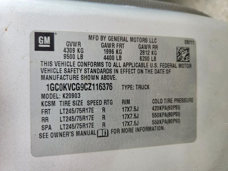 52424666 :رقم المزاد ، 1GC0KVCG9CZ116376 vin ، 2012 Chevrolet Silverado مزاد بيع