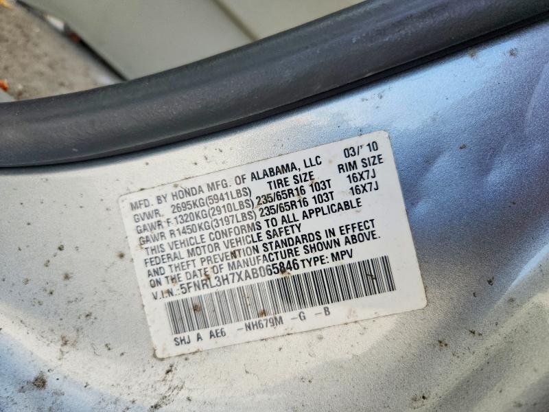 54004046 :رقم المزاد ، 5FNRL3H7XAB065846 vin ، 2010 Honda Odyssey مزاد بيع
