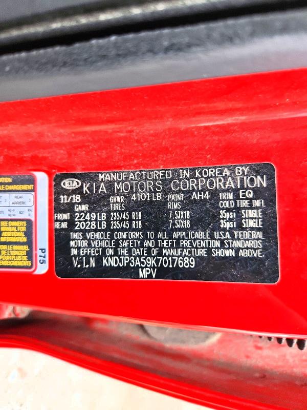 53821746 :رقم المزاد ، KNDJP3A59K7017689 vin ، 2019 Kia Soul مزاد بيع