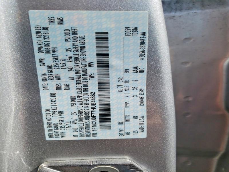 Продажа на аукционе авто 2017 Ford Escape, vin: 1FMCU0F77HUB44862, номер лота: 54074786