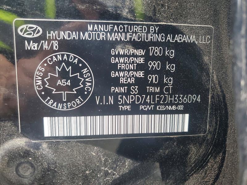 Продаж на аукціоні авто 2018 Hyundai Elantra, vin: 5NPD74LF2JH336094, номер лоту: 52688346