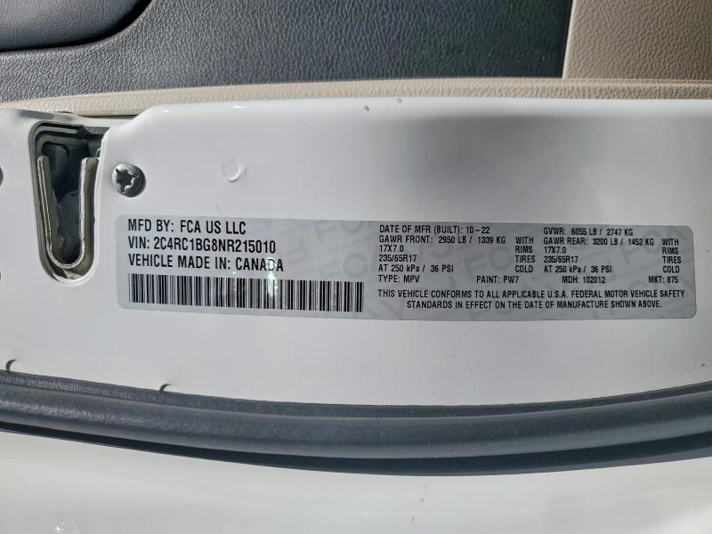 Aukcja sprzedaży 2022 Chrysler Pacifica, vin: 2C4RC1BG8NR215010, numer aukcji: 52735416