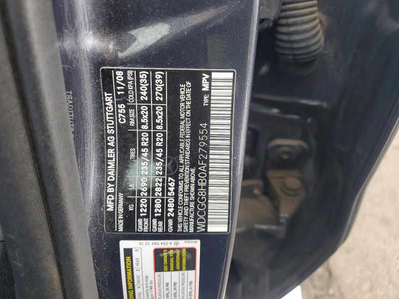 53434946 :رقم المزاد ، WDCGG8HB0AF279554 vin ، 2010 Mercedes-benz Glk مزاد بيع