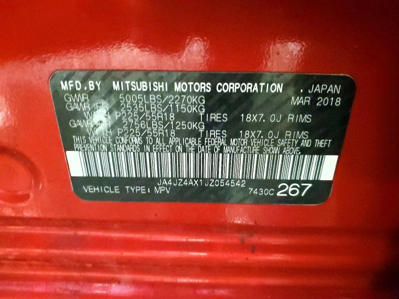 Продаж на аукціоні авто 2018 Mitsubishi Outlander, vin: JA4JZ4AX1JZ054542, номер лоту: 52498176