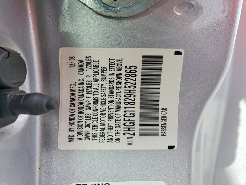 Aukcja sprzedaży 2009 Honda Civic, vin: 2HGFG11829H522865, numer aukcji: 51871706