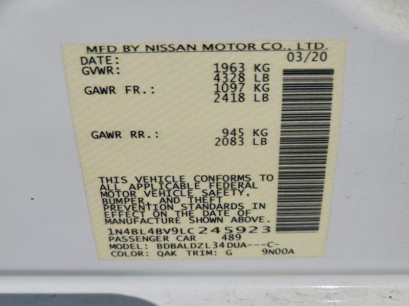 Aukcja sprzedaży 2020 Nissan Altima, vin: 1N4BL4BV9LC245923, numer aukcji: 52737396