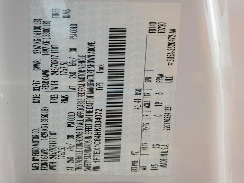 Aukcja sprzedaży 2017 Ford F150, vin: 1FTEX1C84HKD34072, numer aukcji: 54468096
