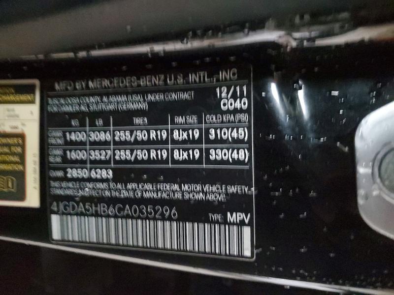 2012 Mercedes-benz Ml მანქანა იყიდება აუქციონზე, vin: 4JGDA5HB6CA035296, აუქციონის ნომერი: 52188626