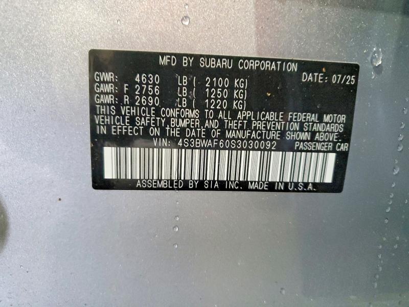 52665136 :رقم المزاد ، 4S3BWAF60S3030092 vin ، 2025 Subaru Legacy مزاد بيع