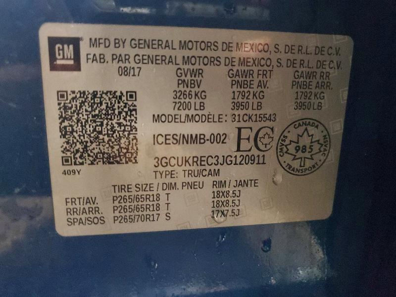 51789316 :رقم المزاد ، 3GCUKREC3JG120911 vin ، 2018 Chevrolet Silverado مزاد بيع