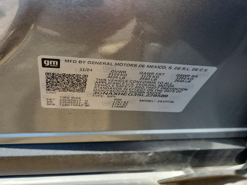 2025 Chevrolet Equinox მანქანა იყიდება აუქციონზე, vin: 3GNAXHEG3SL228589, აუქციონის ნომერი: 51998056