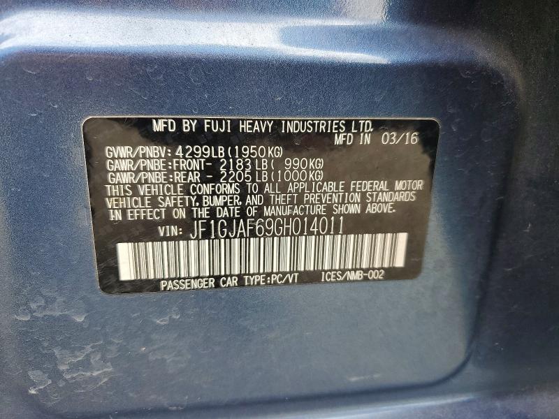 Aukcja sprzedaży 2016 Subaru Impreza, vin: JF1GJAF69GH014011, numer aukcji: 53967016