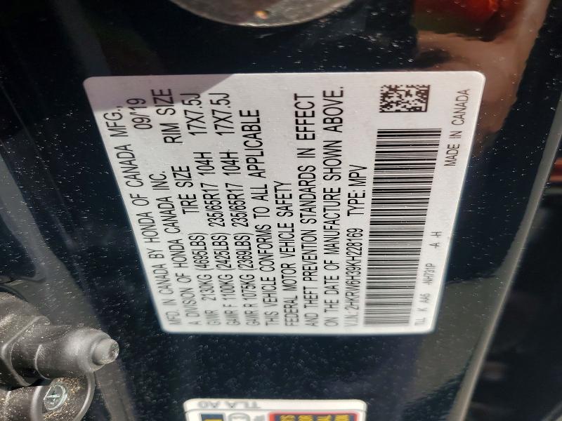 Продаж на аукціоні авто 2019 Honda Cr-v, vin: 2HKRW6H39KH228169, номер лоту: 54486816
