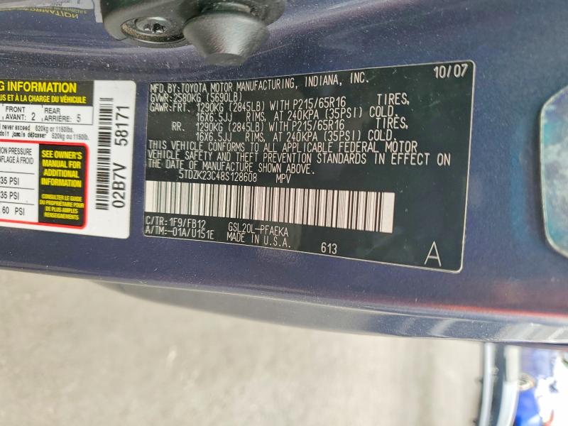 Продажа на аукционе авто 2008 Toyota Sienna, vin: 5TDZK23C48S128608, номер лота: 52092456