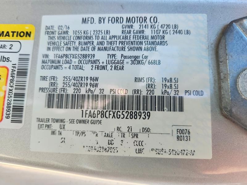 2016 Ford Mustang მანქანა იყიდება აუქციონზე, vin: 1FA6P8CFXG5288939, აუქციონის ნომერი: 53136966