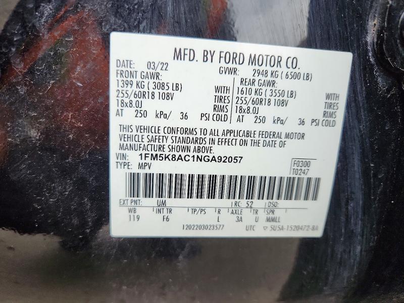 Продажа на аукционе авто 2022 Ford Explorer, vin: 1FM5K8AC1NGA92057, номер лота: 53715846