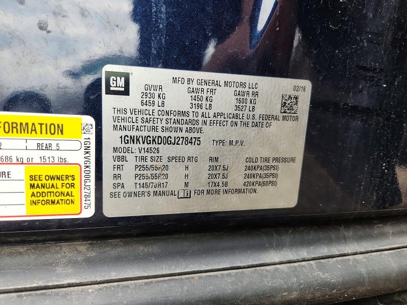 Продаж на аукціоні авто 2016 Chevrolet Traverse, vin: 1GNKVGKD0GJ278475, номер лоту: 51309266