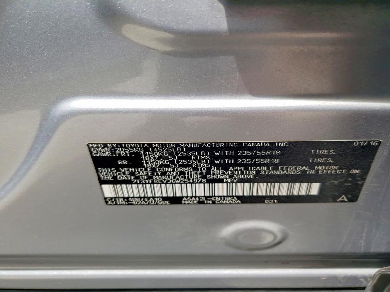 Продаж на аукціоні авто 2016 Toyota Rav4, vin: 2T3YFREV3GW254978, номер лоту: 55168106