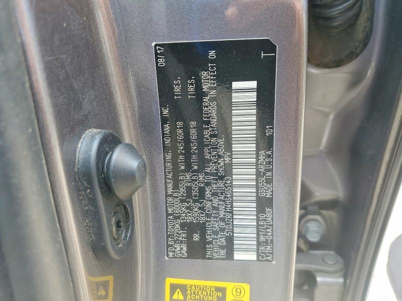 Aukcja sprzedaży 2017 Toyota Highlander, vin: 5TDJZRFH4HS465143, numer aukcji: 55575106