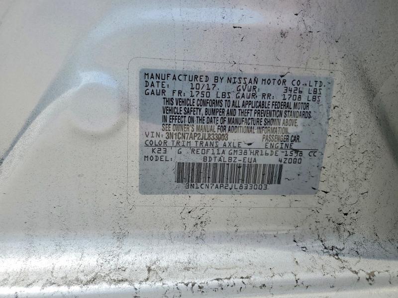Aukcja sprzedaży 2018 Nissan Versa, vin: 3N1CN7AP2JL833003, numer aukcji: 55442276