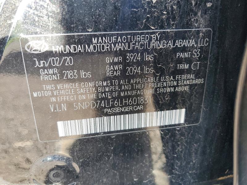 2020 Hyundai Elantra მანქანა იყიდება აუქციონზე, vin: 5NPD74LF6LH601831, აუქციონის ნომერი: 54512646