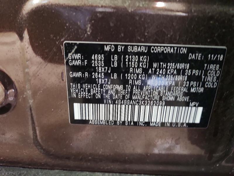 53897406 :رقم المزاد ، 4S4BSANC3K3262099 vin ، 2019 Subaru Outback مزاد بيع