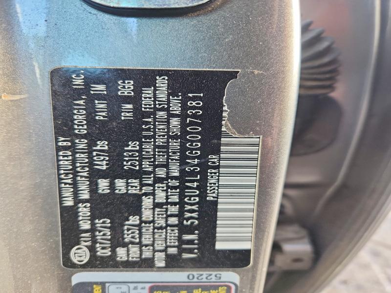 54098776 :رقم المزاد ، 5XXGU4L34GG007381 vin ، 2016 Kia Optima مزاد بيع