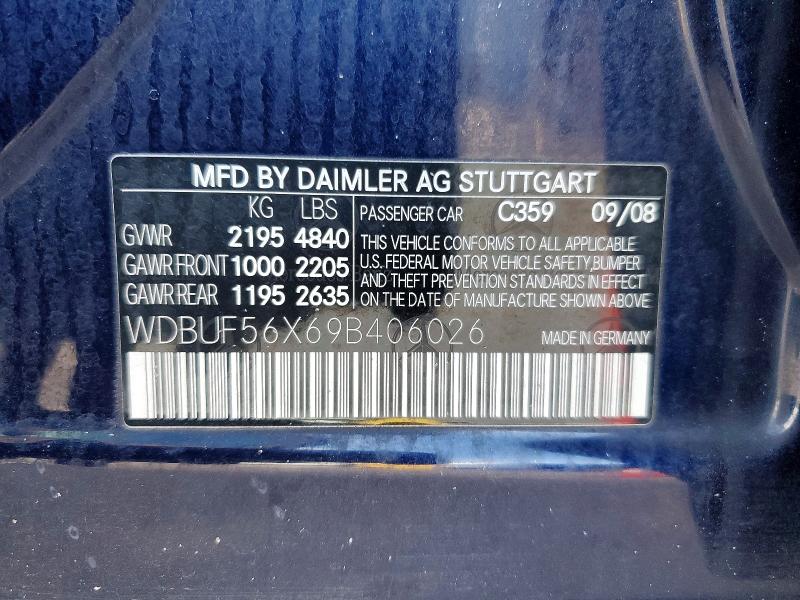 54666786 :رقم المزاد ، WDBUF56X69B406026 vin ، 2009 Mercedes-benz E مزاد بيع