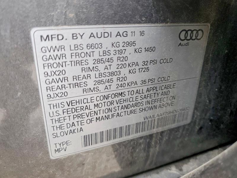 52153706 :رقم المزاد ، WA1LAAF79HD036482 vin ، 2017 Audi Q7 مزاد بيع