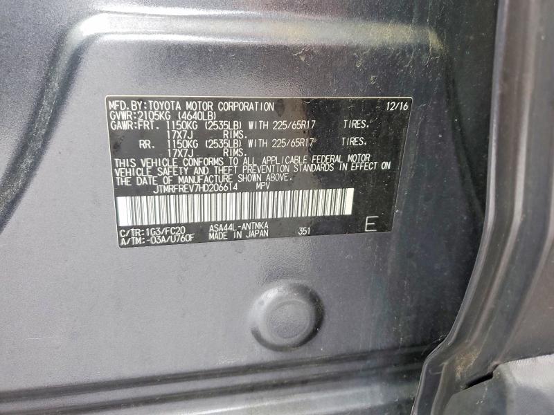 2017 Toyota Rav4 მანქანა იყიდება აუქციონზე, vin: JTMRFREV7HD206614, აუქციონის ნომერი: 54891846