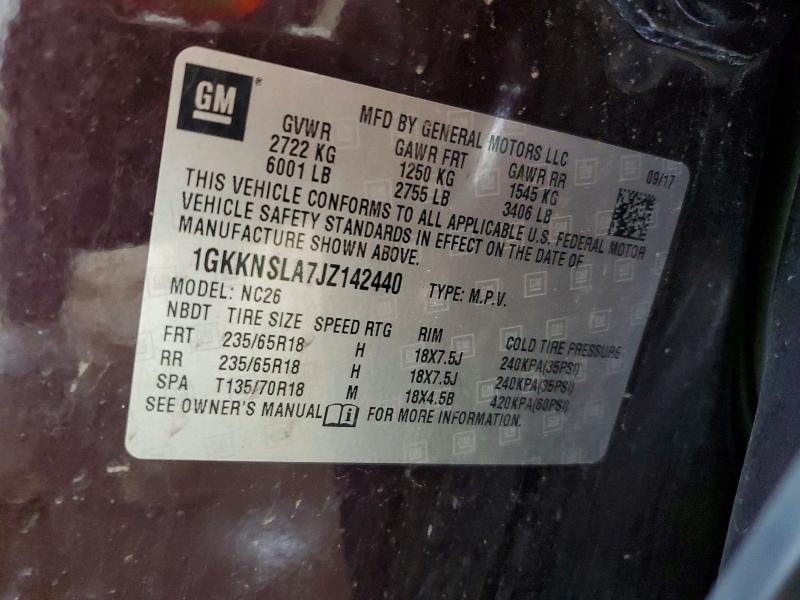 2018 Gmc Acadia მანქანა იყიდება აუქციონზე, vin: 1GKKNSLA7JZ142440, აუქციონის ნომერი: 54496776