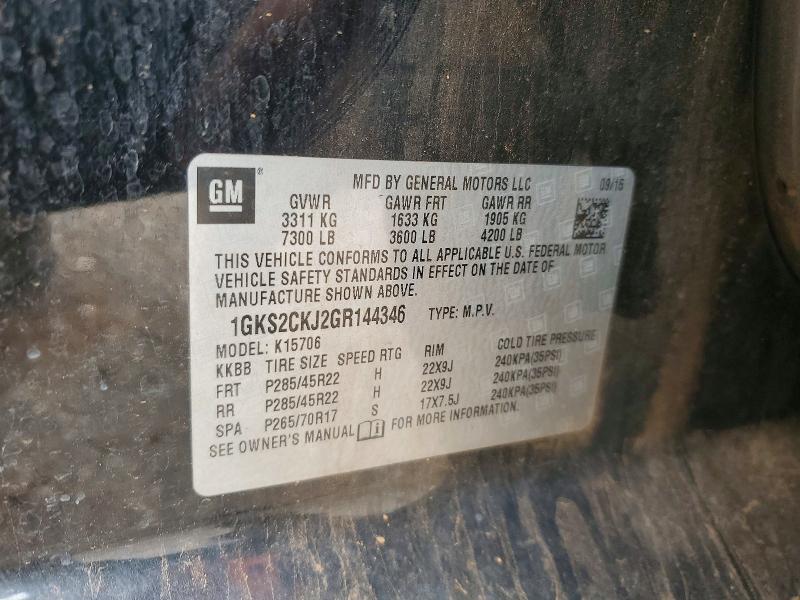 Aukcja sprzedaży 2016 Gmc Yukon, vin: 1GKS2CKJ2GR144346, numer aukcji: 54788606