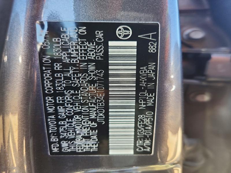 2014 Toyota Prius C მანქანა იყიდება აუქციონზე, vin: JTDKDTB34E1071743, აუქციონის ნომერი: 52717906