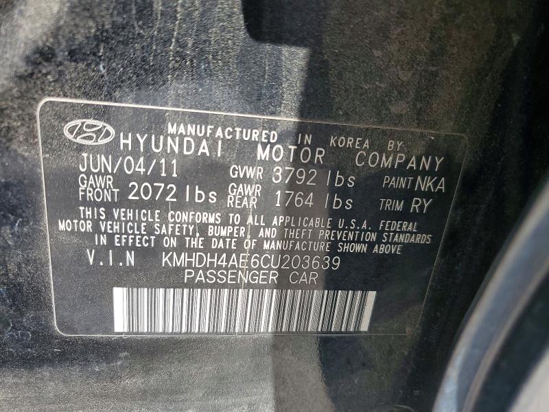 Продаж на аукціоні авто 2012 Hyundai Elantra, vin: KMHDH4AE6CU203639, номер лоту: 52888396