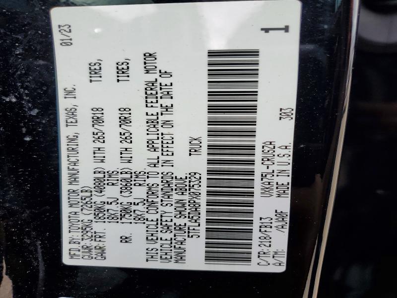 Aukcja sprzedaży 2023 Toyota Tundra, vin: 5TFLA5DA8PX075329, numer aukcji: 52362786