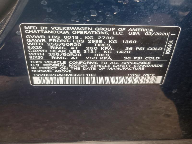 Aukcja sprzedaży 2021 Volkswagen Atlas, vin: 1V2BR2CA3MC501188, numer aukcji: 53511566