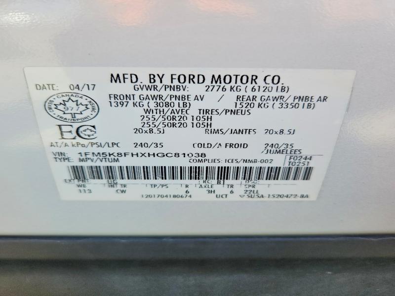 Продажа на аукционе авто 2017 Ford Explorer, vin: 1FM5K8FHXHGC81038, номер лота: 54650576