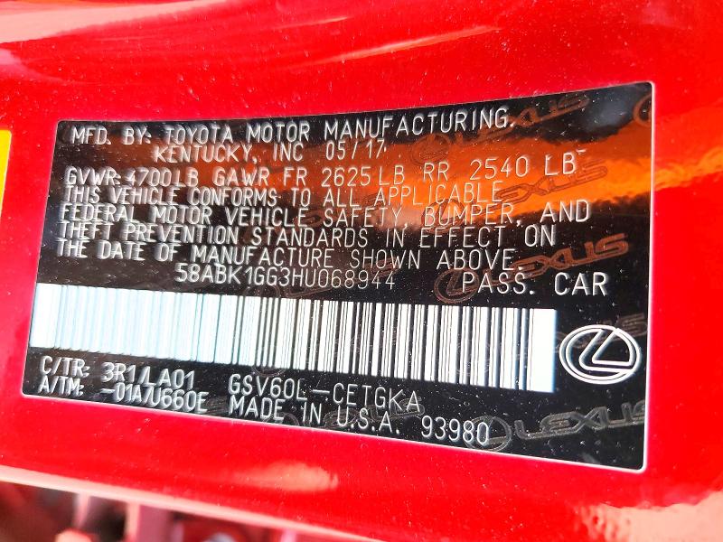 Продажа на аукционе авто 2017 Lexus Es, vin: 58ABK1GG3HU068944, номер лота: 52366046