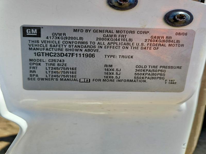 2007 Gmc Sierra მანქანა იყიდება აუქციონზე, vin: 1GTHC23D47F111906, აუქციონის ნომერი: 52873426