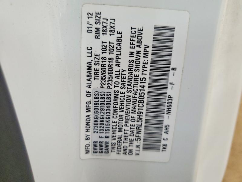 Aukcja sprzedaży 2012 Honda Odyssey, vin: 5FNRL5H91CB051415, numer aukcji: 52412596