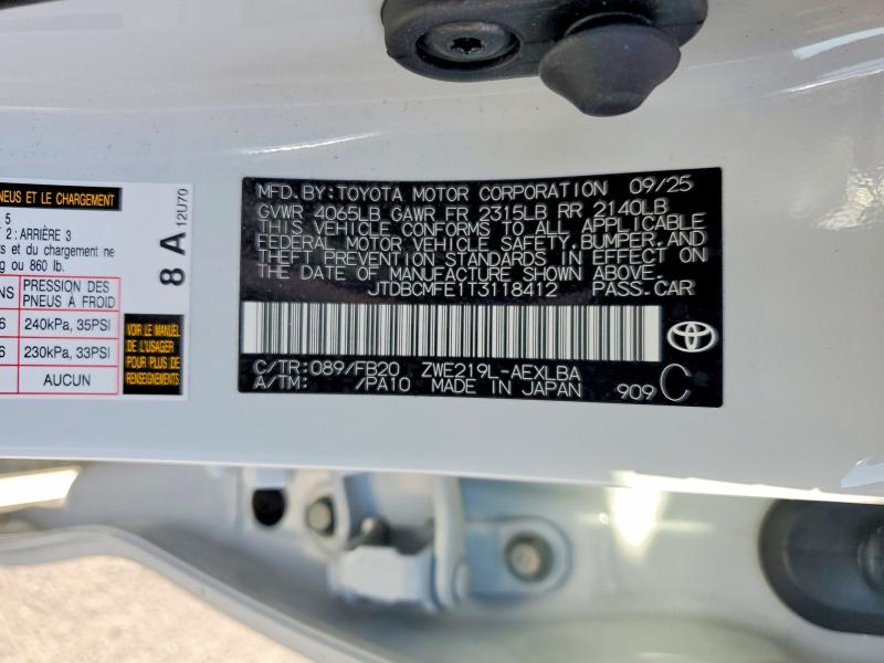 Aukcja sprzedaży 2026 Toyota Corolla Hybrid, vin: JTDBCMFE1T3118412, numer aukcji: 53849006