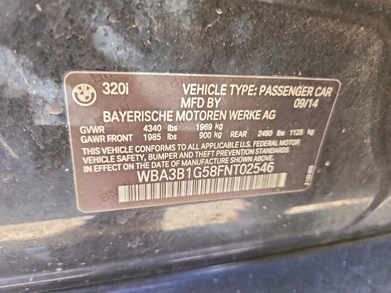 2015 Bmw 320 მანქანა იყიდება აუქციონზე, vin: WBA3B1G58FNT02546, აუქციონის ნომერი: 54349836