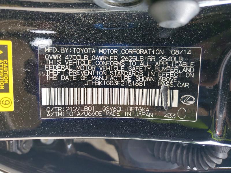 Продажа на аукционе авто 2015 Lexus Es, vin: JTHBK1GG3F2151681, номер лота: 55324016