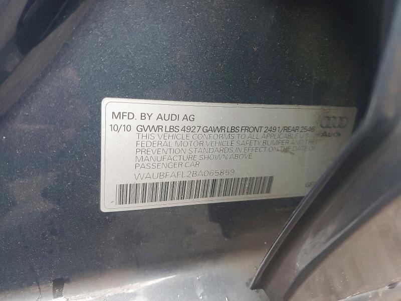 2011 Audi A4 მანქანა იყიდება აუქციონზე, vin: WAUBFAFL2BA065859, აუქციონის ნომერი: 52618346