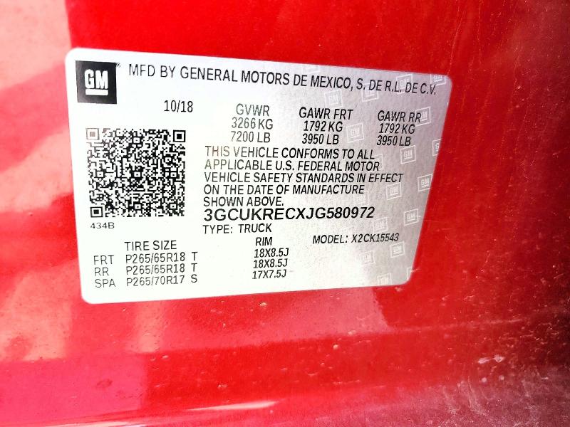 54027906 :رقم المزاد ، 3GCUKRECXJG580972 vin ، 2018 Chevrolet Silverado مزاد بيع