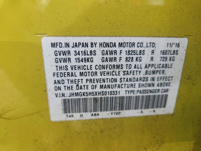 Aukcja sprzedaży 2017 Honda Fit, vin: JHMGK5H5XHS010331, numer aukcji: 53947386