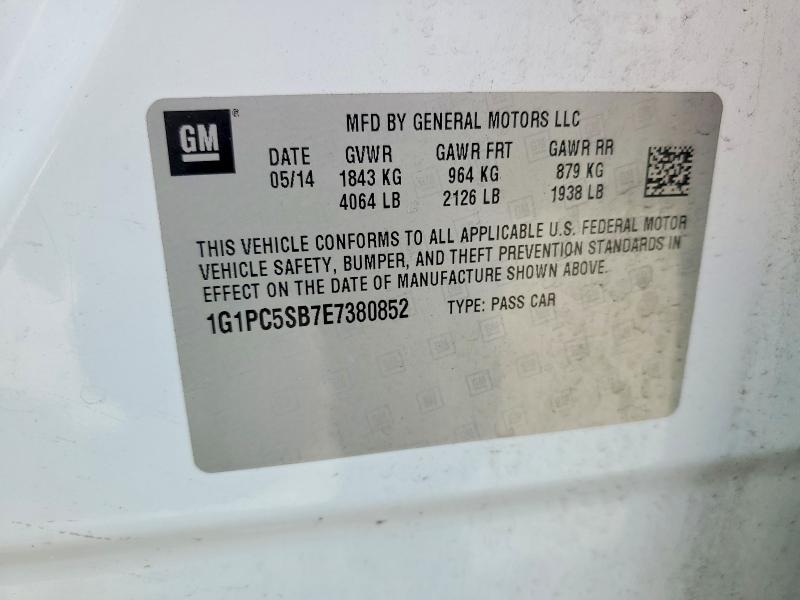 53984266 :رقم المزاد ، 1G1PC5SB7E7380852 vin ، 2014 Chevrolet Cruze مزاد بيع