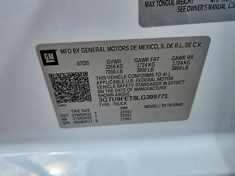 Продаж на аукціоні авто 2020 Gmc Sierra, vin: 3GTU9FET8LG399771, номер лоту: 52375176