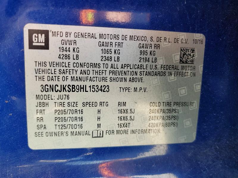 Продаж на аукціоні авто 2017 Chevrolet Trax, vin: 3GNCJKSB9HL153423, номер лоту: 54432176