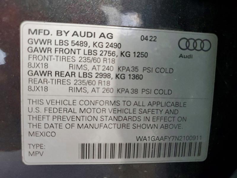 Продаж на аукціоні авто 2022 Audi Q5, vin: WA1GAAFY7N2100911, номер лоту: 54328066